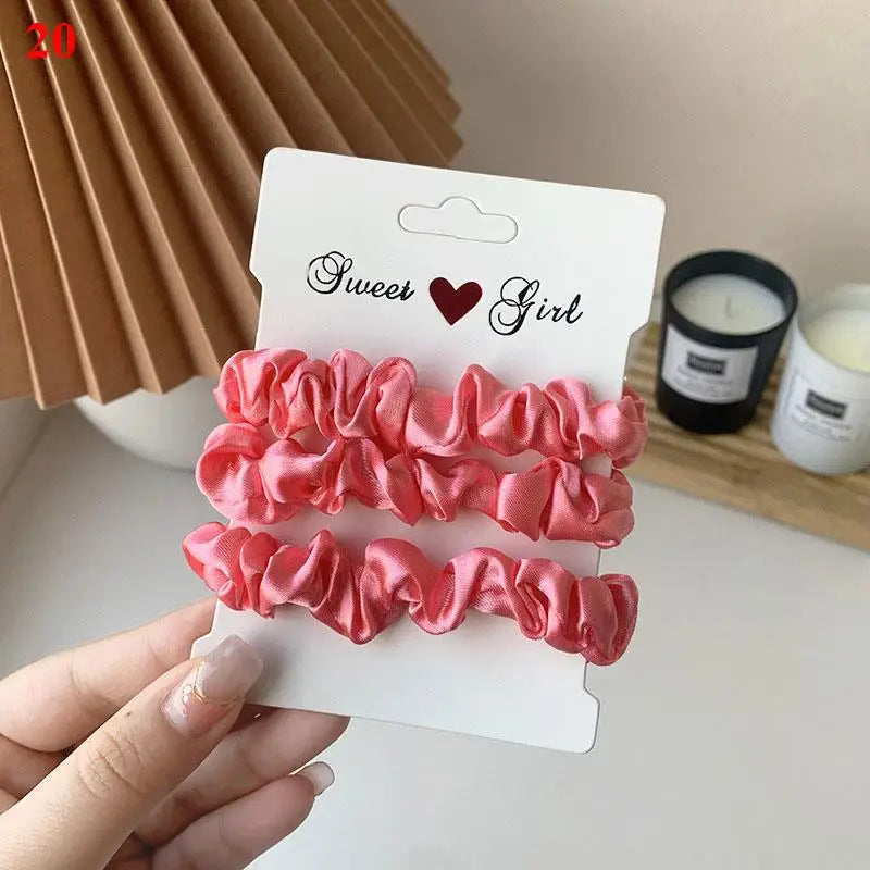 Satin Candy-Color Rubber Hair Tie Set - 3pc Summer Hair Bands
