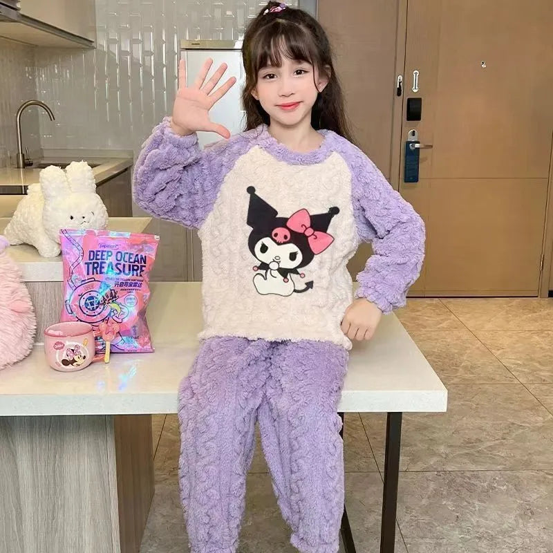 2024 New Fall Winter Fashion Long Sleeve Loungewear + Pants 2 Piece Set 5-14 Years Old Cartoon Casual Children's Clothing Set