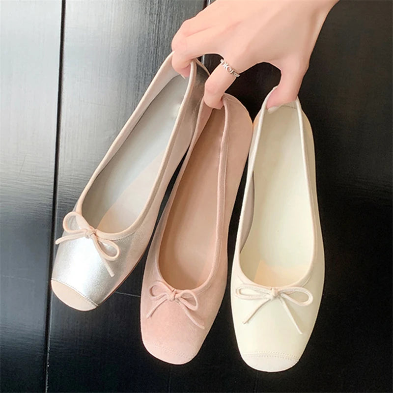 Flats & Ballet — Silk Bow Ballerina Flats, Breathable Square-Toe Coquette Loafers — view 2 of flats & ballet