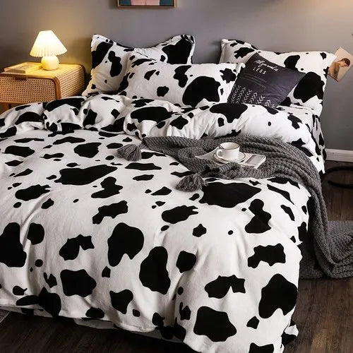 Coral Fleece Four-Piece Set Winter Thicken Thermal Double-Sided Flannel Bed Sheet Leopard Quilt Cover Milk Fiber Bedding