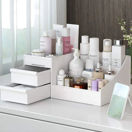 Storage Organizer Large White Cosmetic Box — Multi-Compartment for Makeup, Skincare, Jewelry, Brushes — view 1 of storage & organisation