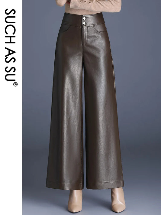 High Quality Women Pockets Wide Leg Pants 2024 Autumn Winter Slim fit Ankle-Length Culottes