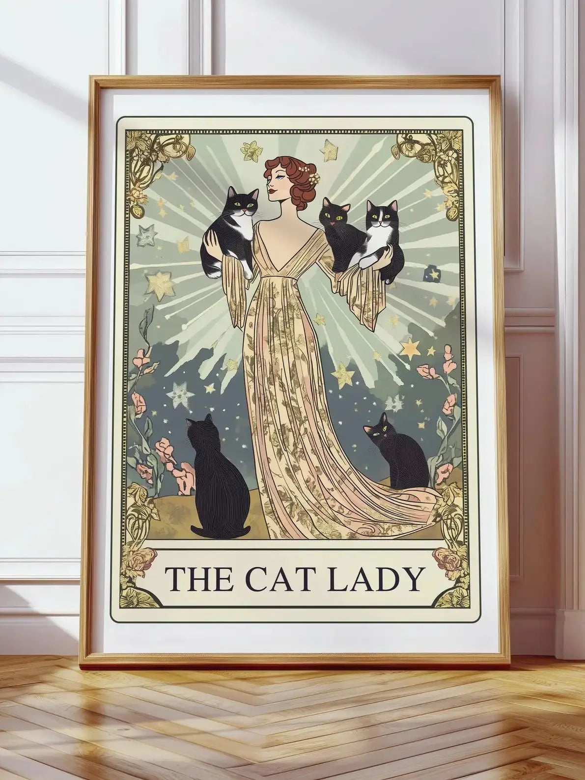 Home Decor Cat Lady Tarot Print — Art Nouveau Wall Art, Vintage Cat Lovers Poster, Cat Mom Gift — view 10 of home decor