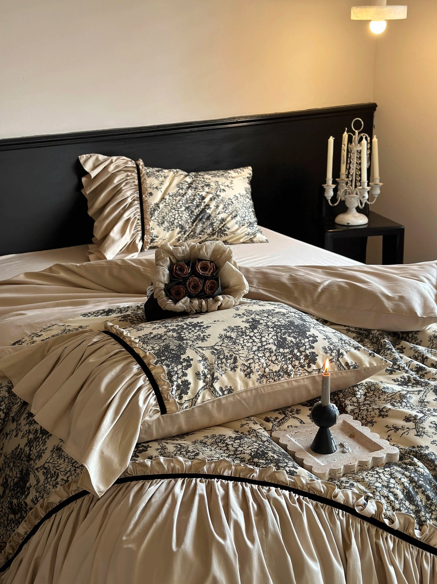 Korean Princess Cotton Bedding Set Retro French Duvet Cover Sets Flower Bed Skirt Bedding 4pcs  Skin-friendly Bedspread Sheets