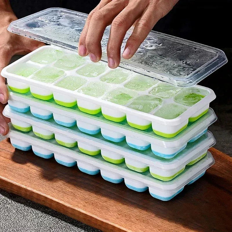 Silicone 14-cube square ice tray with lid for easy release — view 2