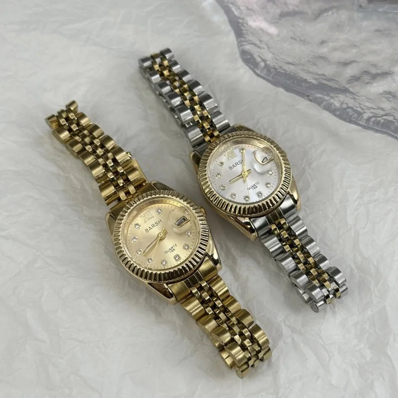Women's Golden Steel Watch — Diamond Fashion Luxury Quartz Wristwatch — view 3 of watches