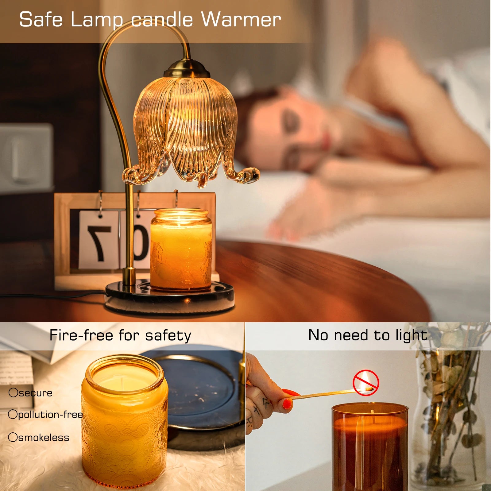 Tulip Flower Candle Table Lamp &mdash; French Retro Warm Atmosphere Bedside Bedroom Lamp — view 3 of lighting