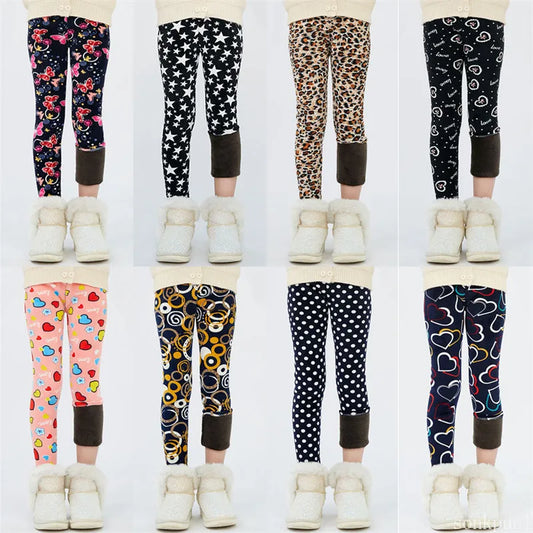 4-13Y Girls Pants Autumn Winter Children Trousers Warm Leggings Thicken Velvet Star Print Kids Pants