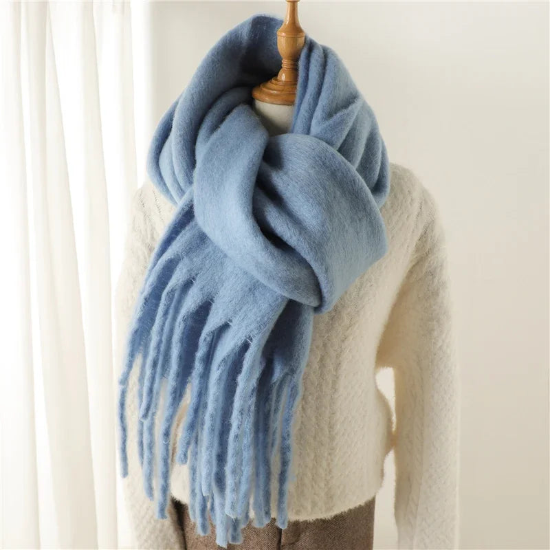 Winter Scarf Women Chunky Tassel — Cashmere Warm Pashmina Blanket Wrap Big Tassel Long Poncho — view 11 of scarves & wraps