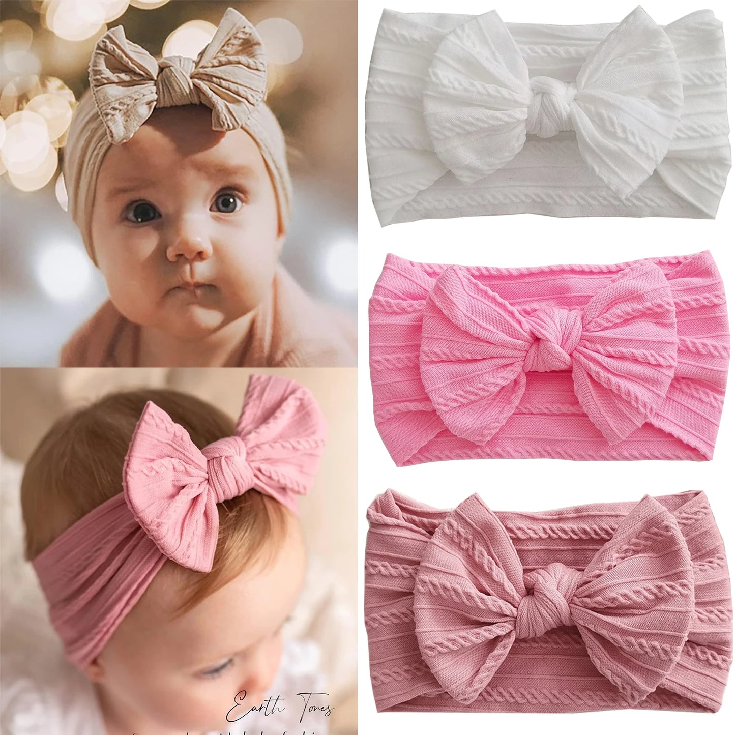 1/3Pcs Solid Color Baby Headband Bow Children Hair Band Elastic Nylon Newborn Soft Turban Headwrap Kid Hair Accessories — view 5 of product