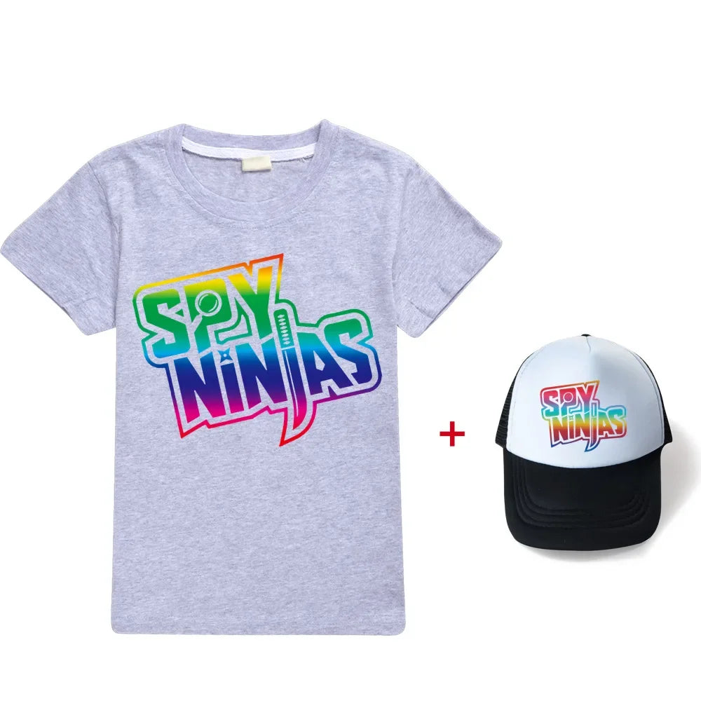 Spy Ninjas Kids T-Shirt & Cap Set – Cotton Cartoon Tracksuit for Boys & Girls