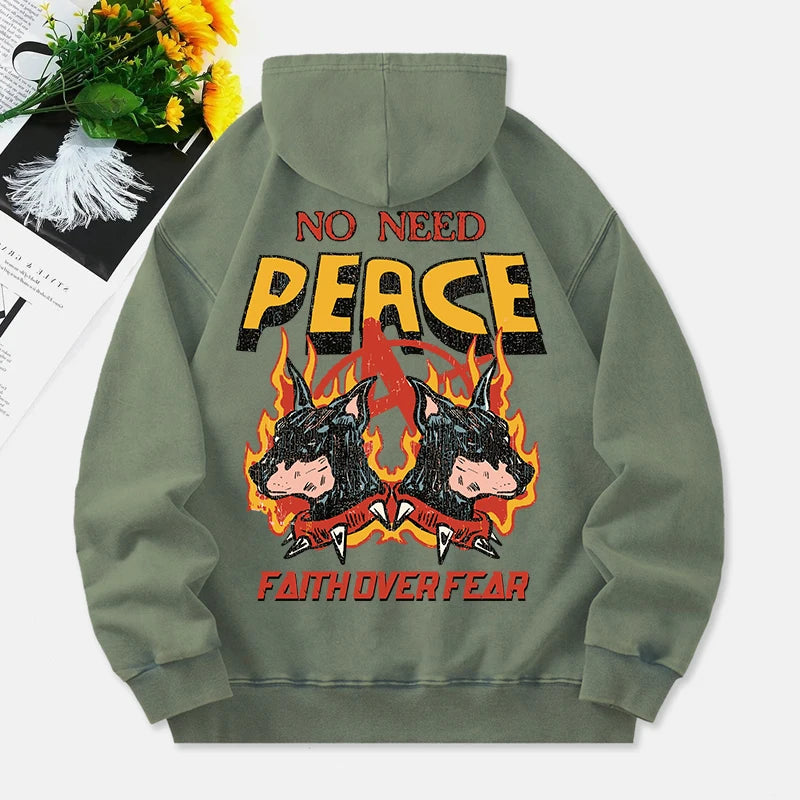 Faith Over Fear Washed Hoodie Womens 2 Dogs Print Cotton Sweatshirt Long Sleeves Pocket Oversized Hooded Casual Womans Clothes