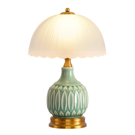 Vintage Ceramic Table Lamp &mdash; 16 in Modern Retro Bedside Nightstand Lamp for Living Room — view 1 of lighting