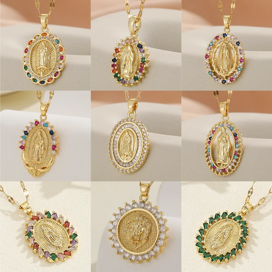 Women's Luxury Multicolor CZ Pendant Necklace — Gold Plated Vintage Charm Jewelry — view 1 of jewelry