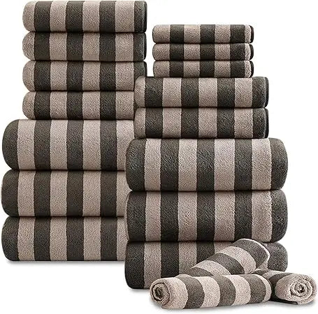 Bath Towels Family Set 18-Piece — Brown Cabana Stripe, 6 Bath Sheets + 6 Hand Towels + 6 Washcloths — view 7 of bath & towels