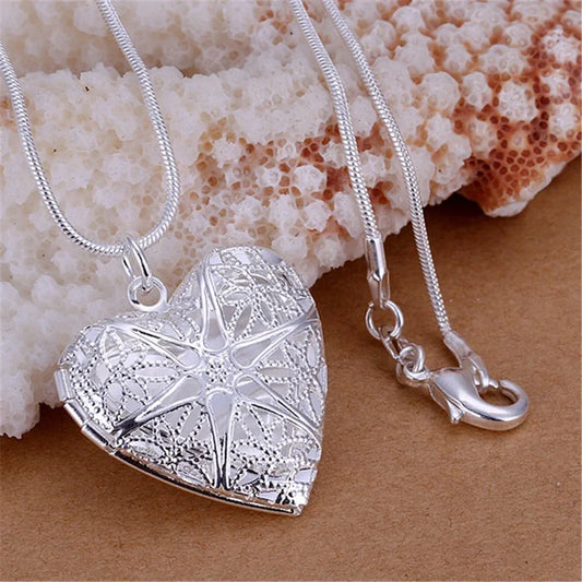 Unisex 925 Sterling Silver Photo Frame Pendant Necklace — Snake Chain Jewelry Gift — view 1 of jewelry