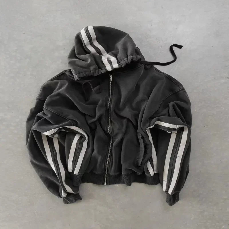 Y2k Zip Up Hoodies Women Street Hip Hop Retro Fashion high quality Embroidery Washing Long Sleeve Coats Loose Hooded Sweatshirt