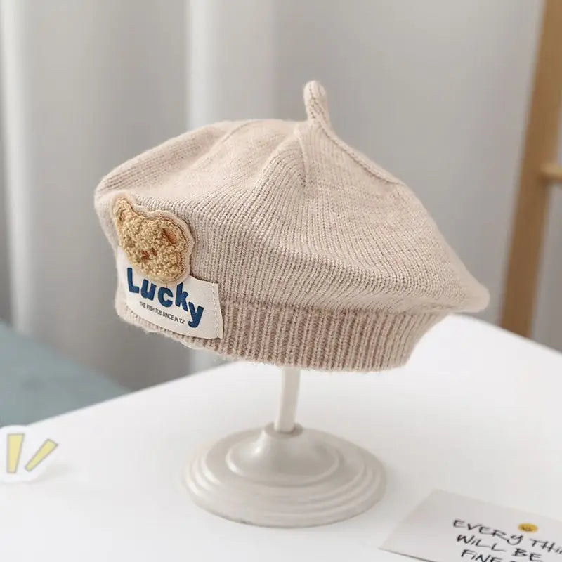 Flower Baby Beret Hat - Knitted Painter Cap for Infant Girls, Cute Toddler Princess Beret