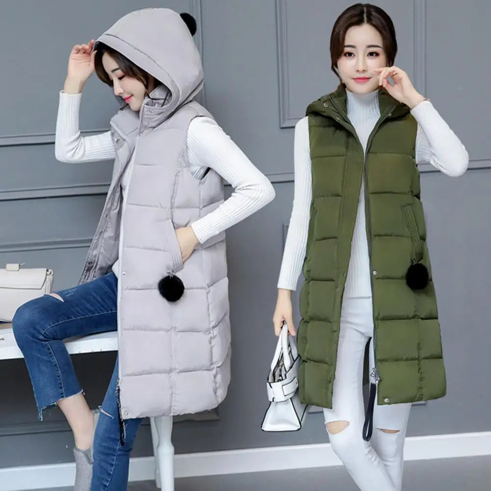 Women Vest Padded Cotton Down Autumn Winter Elegant Thick Warm Long Vest for Daily Wear