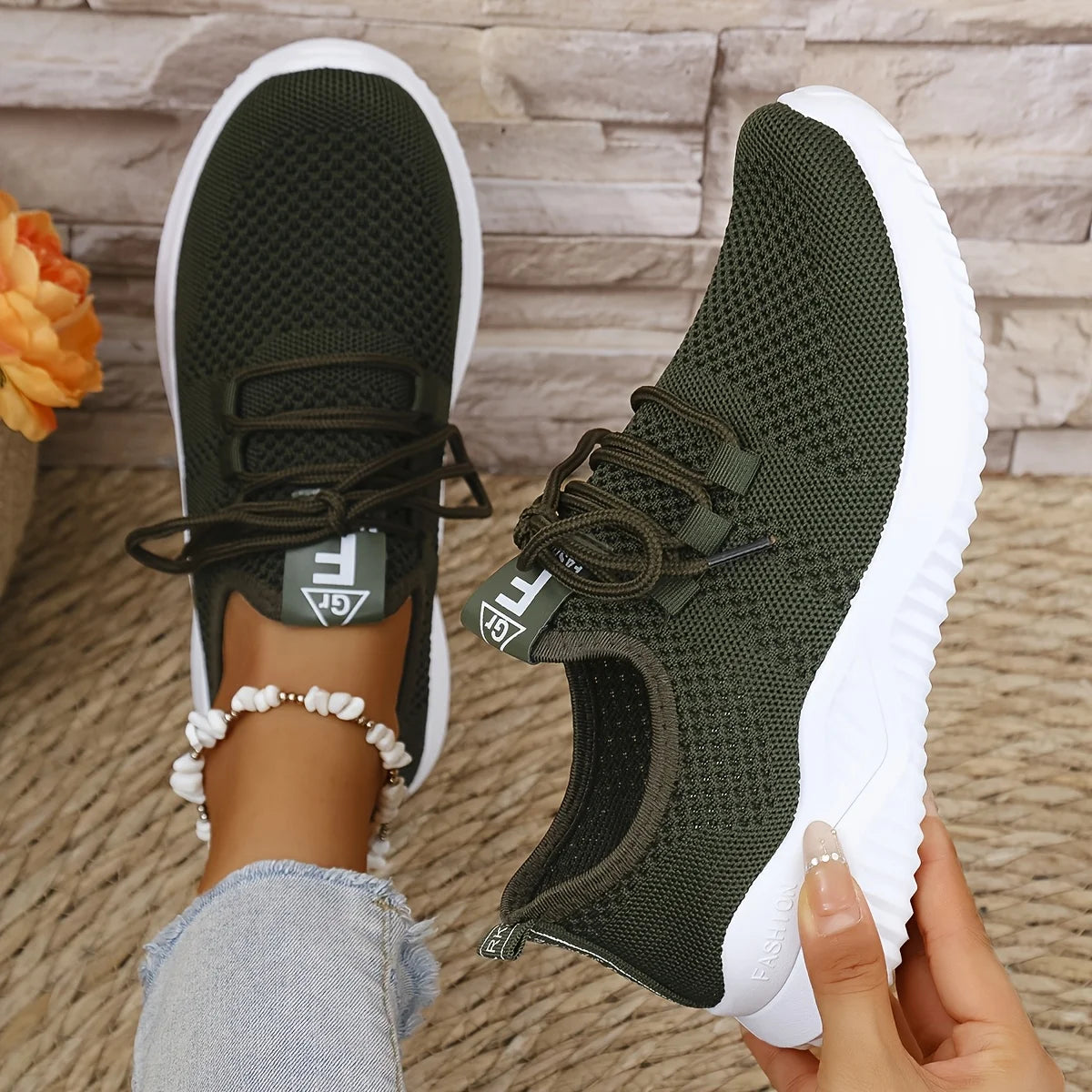 All-Season Women's Knit Sneakers — Soft-Sole Solid Color Running Tennis Workout Flats — view 2 of sneakers