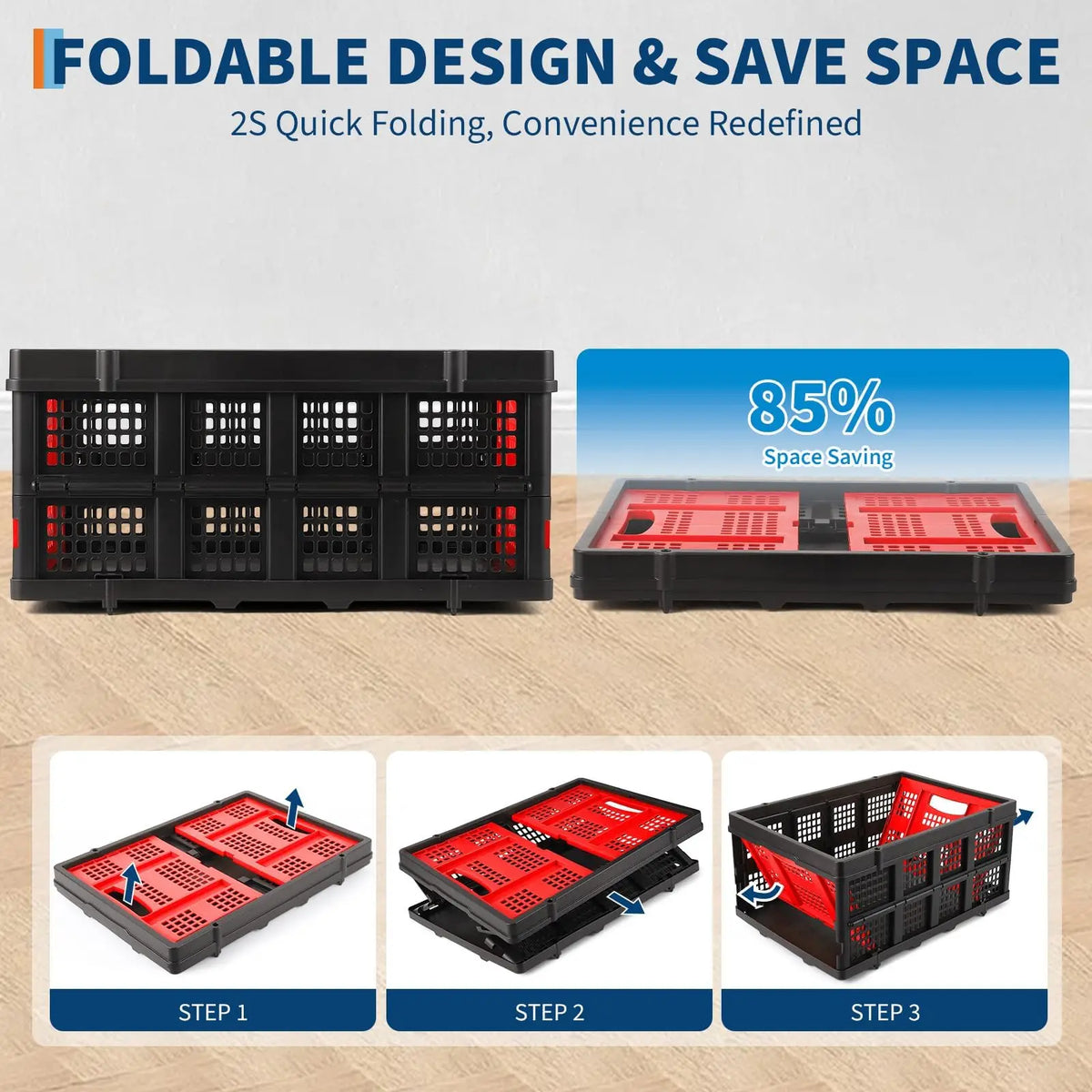 55L Collapsible Stackable Storage Crate, Heavy-Duty Folding Bin — product photo 4
