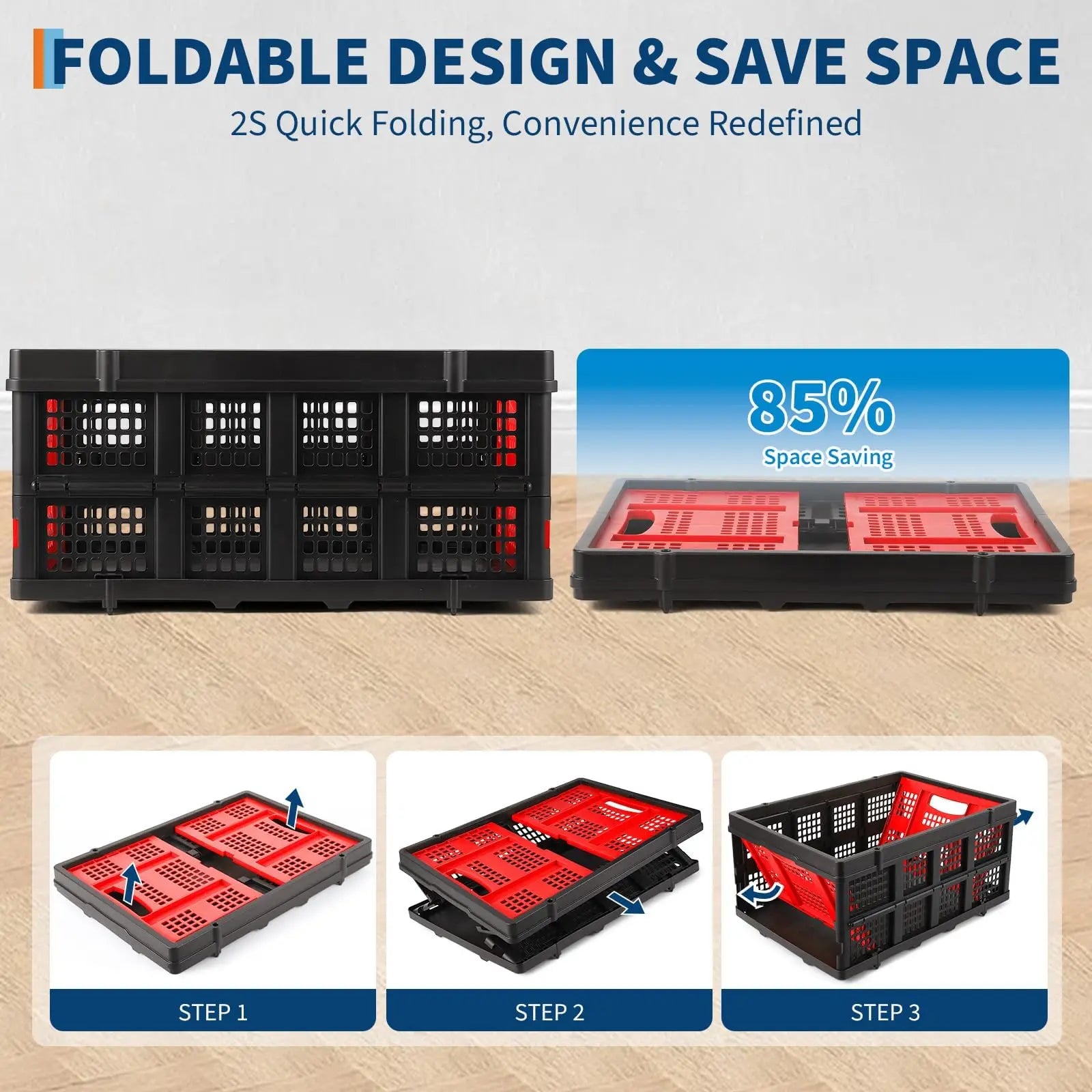 55L Collapsible Stackable Storage Crate, Heavy-Duty Folding Bin — product photo 4