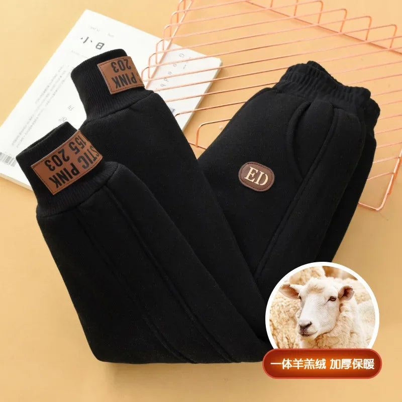 Children Winter Warm Pants for Boys and Girls Thick Sweatpants -30 Temperature Berber Fleece Casual Sports