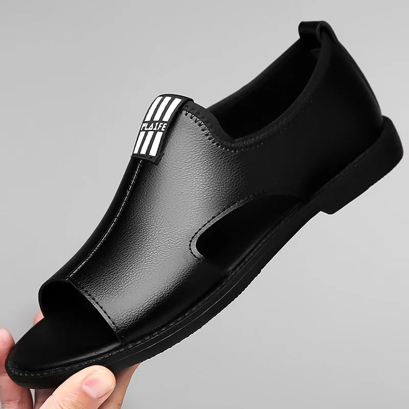 Summer Sandals Men's Genuine Leather Flat Slippers — Casual Beach Slip-On Sandals — view 7 of summer sandals