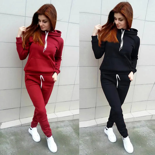 Women’s Fleece Tracksuit – 2-Piece Winter Pullover Hoodie & Pants Set