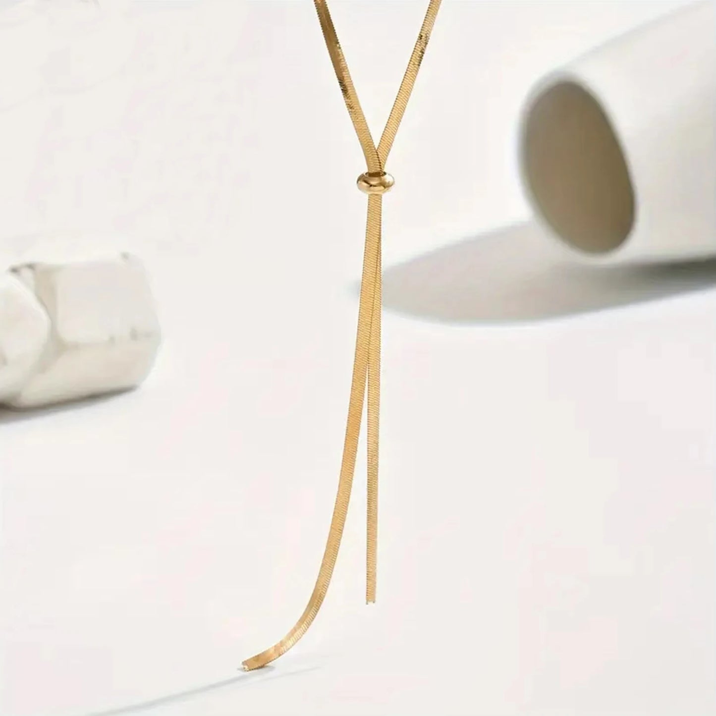 Women's 18K Gold Plated Y Necklace — Adjustable Fringe Snake Chain Jewelry — view 3 of jewelry