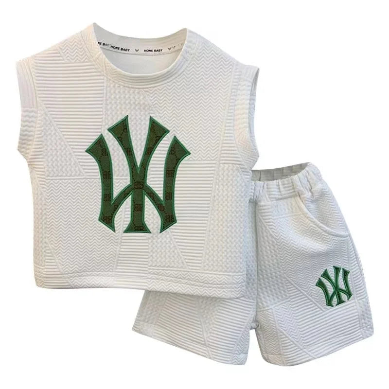 Summer Sport Casual Suit Baby Boys Clothes Kids Outfits Sleeveless T-Shirt Tops And Pants 2PCS Embroidery Clothing Girls Bebes