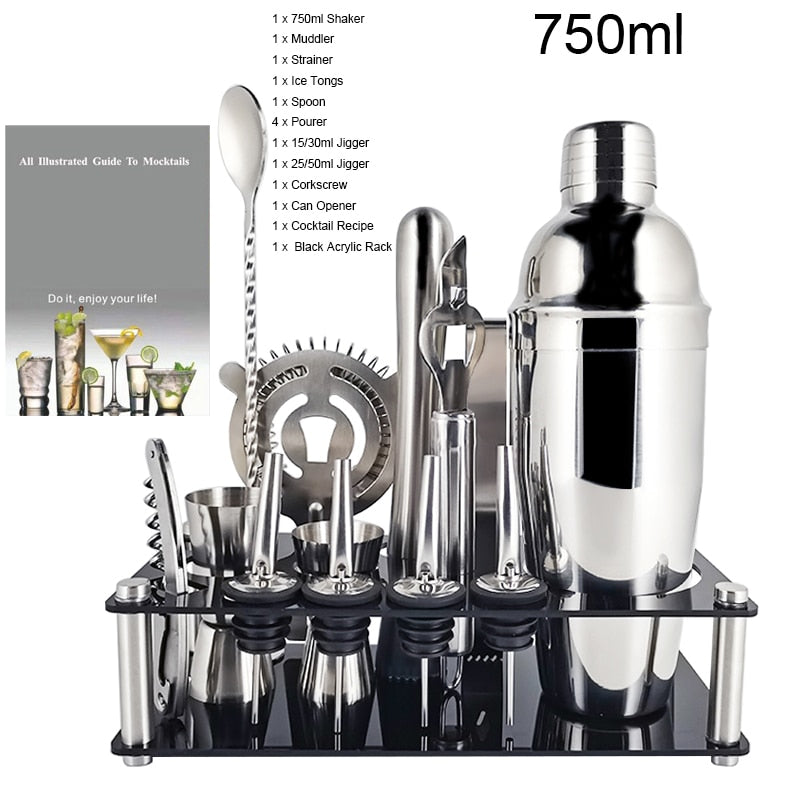 1-14 Pcs Stainless Steel Cocktail Shaker Set – 600ml/750ml Mixer for Drinks