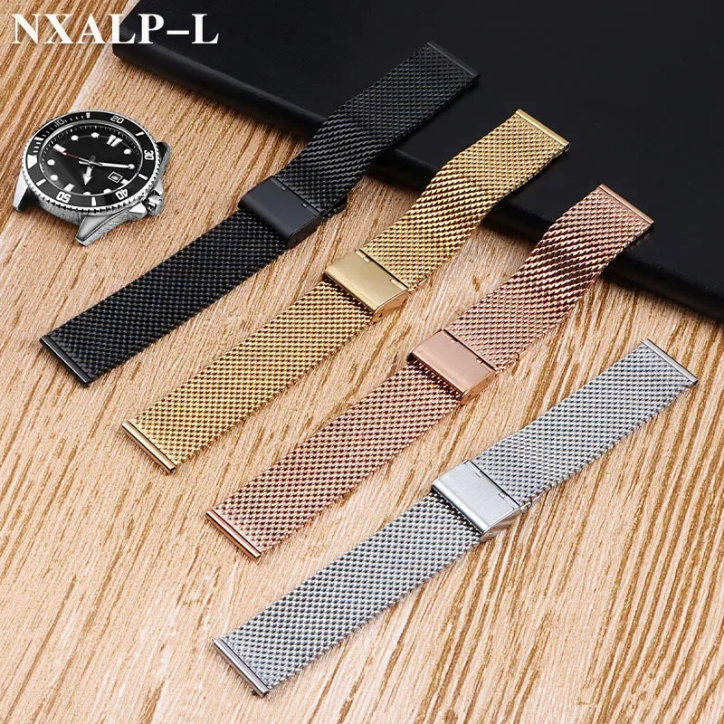 Milanese Mesh Loop Stainless Steel Watch Band — 18/20/22mm Magnetic Quick-Release Strap — view 2 of watch straps