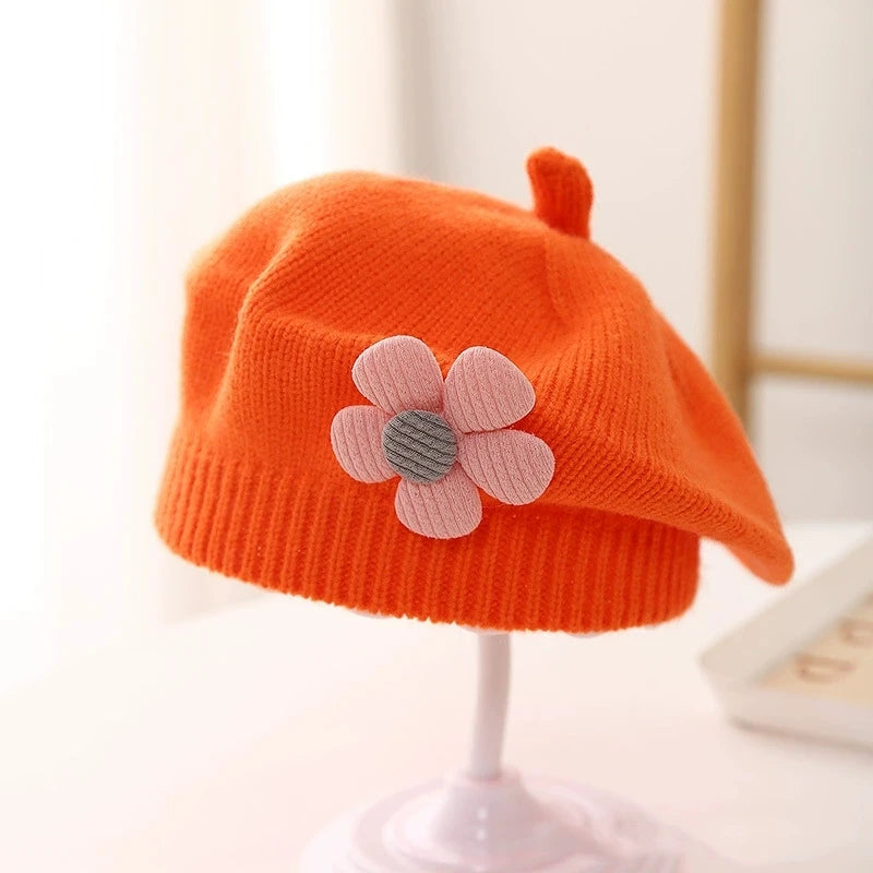 Flower Baby Beret Hat - Knitted Painter Cap for Infant Girls, Cute Toddler Princess Beret — view 16 of baby hats