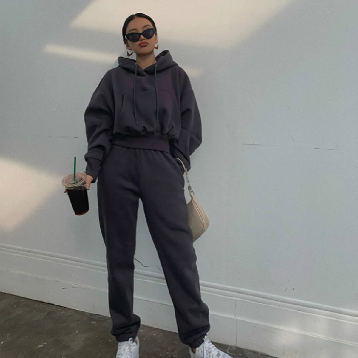 Sport Thick Winter Pink Fleece Tracksuit — Women’s Sweatpants + Sweatshirt Set — view 2 of tracksuits
