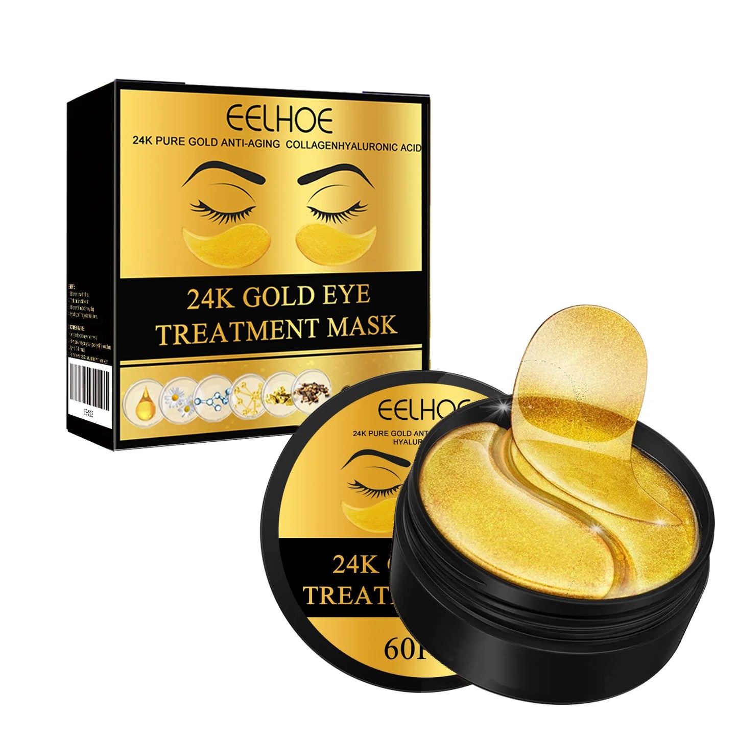 60PCS 24K Gold Under-Eye Patches – Hydrating Eye Masks for Dark Circles