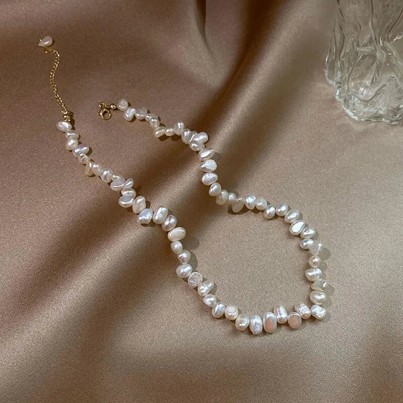 Pearl Baroque Choker Necklace — White Collarbone Chain Wedding & Fashion Piece — view 1 of necklaces