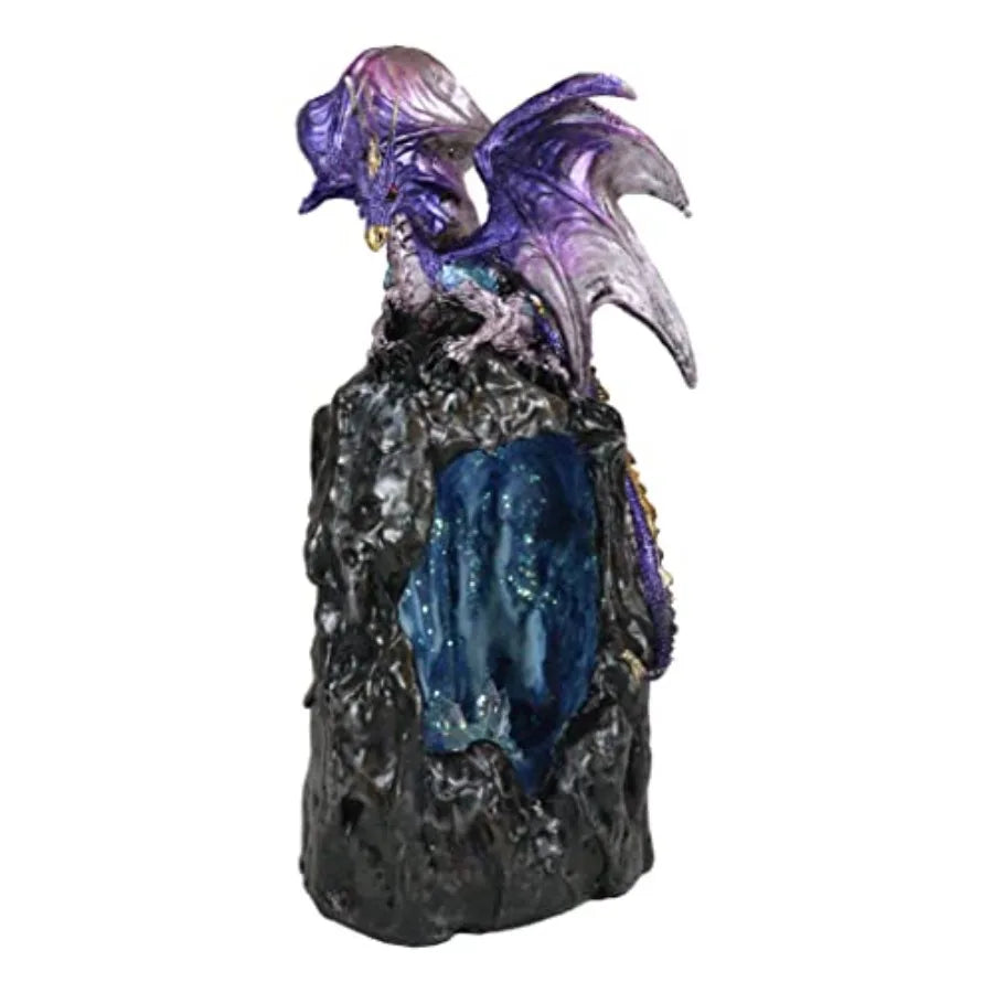 Crystal & Gemstone Purple Azurite Dragon Incense Burner — Faux Geode Quartz Backflow Decor — view 4 of crystal & gemstone