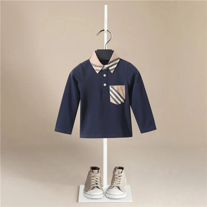 Baby Boys’ Long Sleeve Cartoon T-Shirt – Striped Pocket Casual Top for Autumn & Spring