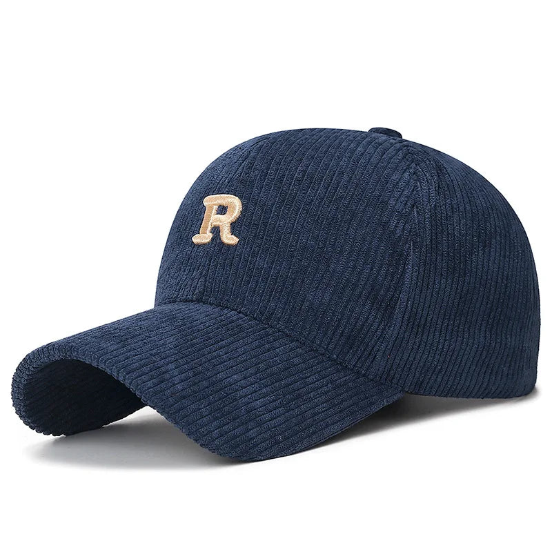 Corduroy Baseball Cap 3D-R Embroidered — Fall Winter Texture Trend Solid Adjustable Structured Hat — view 3 of hats & caps