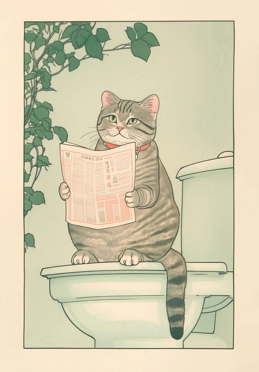 Japanese Tabby Cat in Bathtub Canvas Poster &mdash; Retro Japandi Wall Art for Bathroom &amp; Home — view 19 of wall art & prints