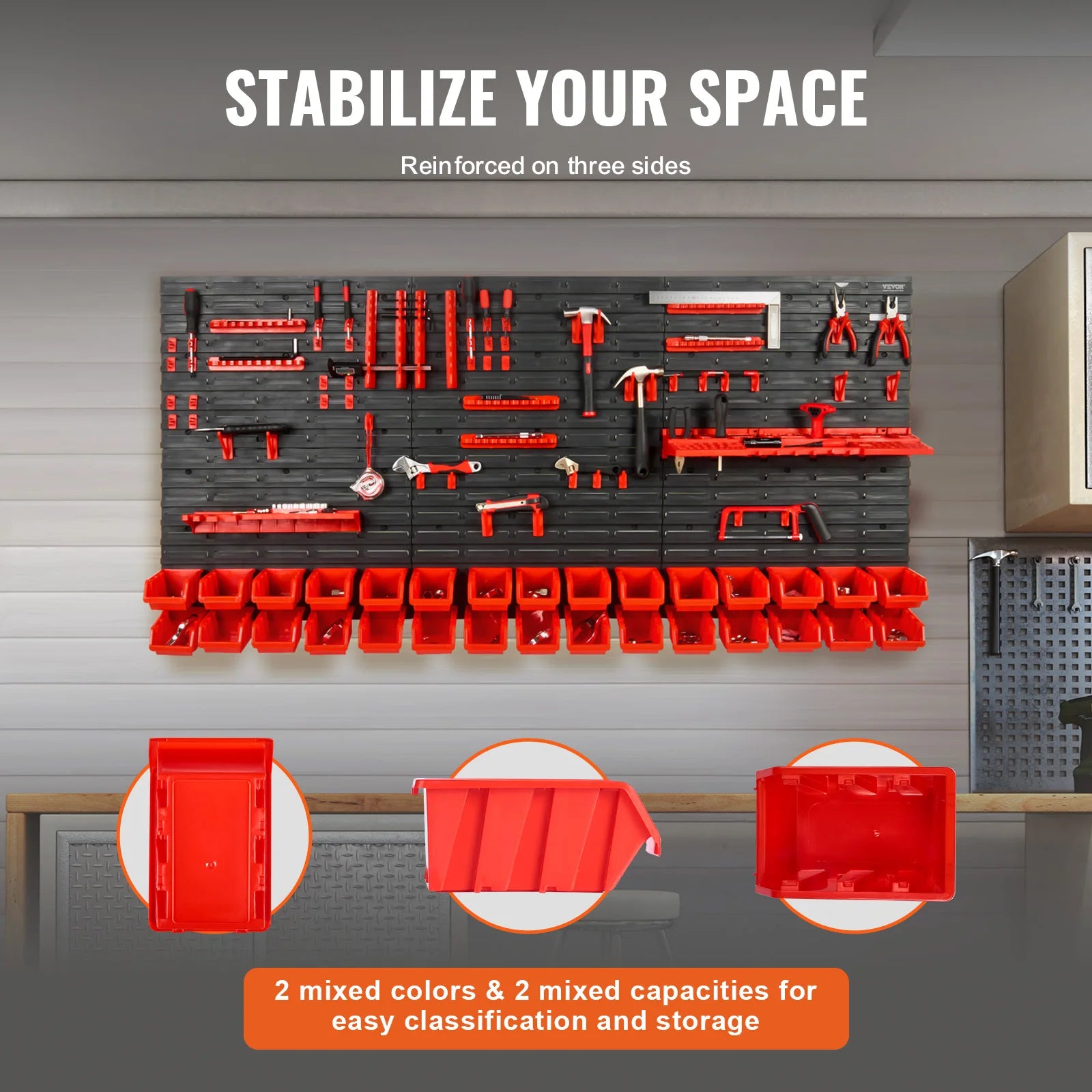 Storage Organizer Wall-Mount Parts Bin Rack — 30/48-Bin Garage Shop with Panels & Hooks — view 4 of storage & organisation