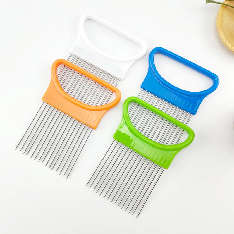 Colorful Onion Slicer — Stainless Steel Potato Chip & Onion Holder for Chopping — view 2 of kitchen gadgets