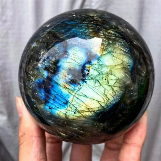 Crystal & Gemstone Labradorite Sphere — 6-10cm Natural Polished Healing Ball Decor — view 1 of crystal & gemstone