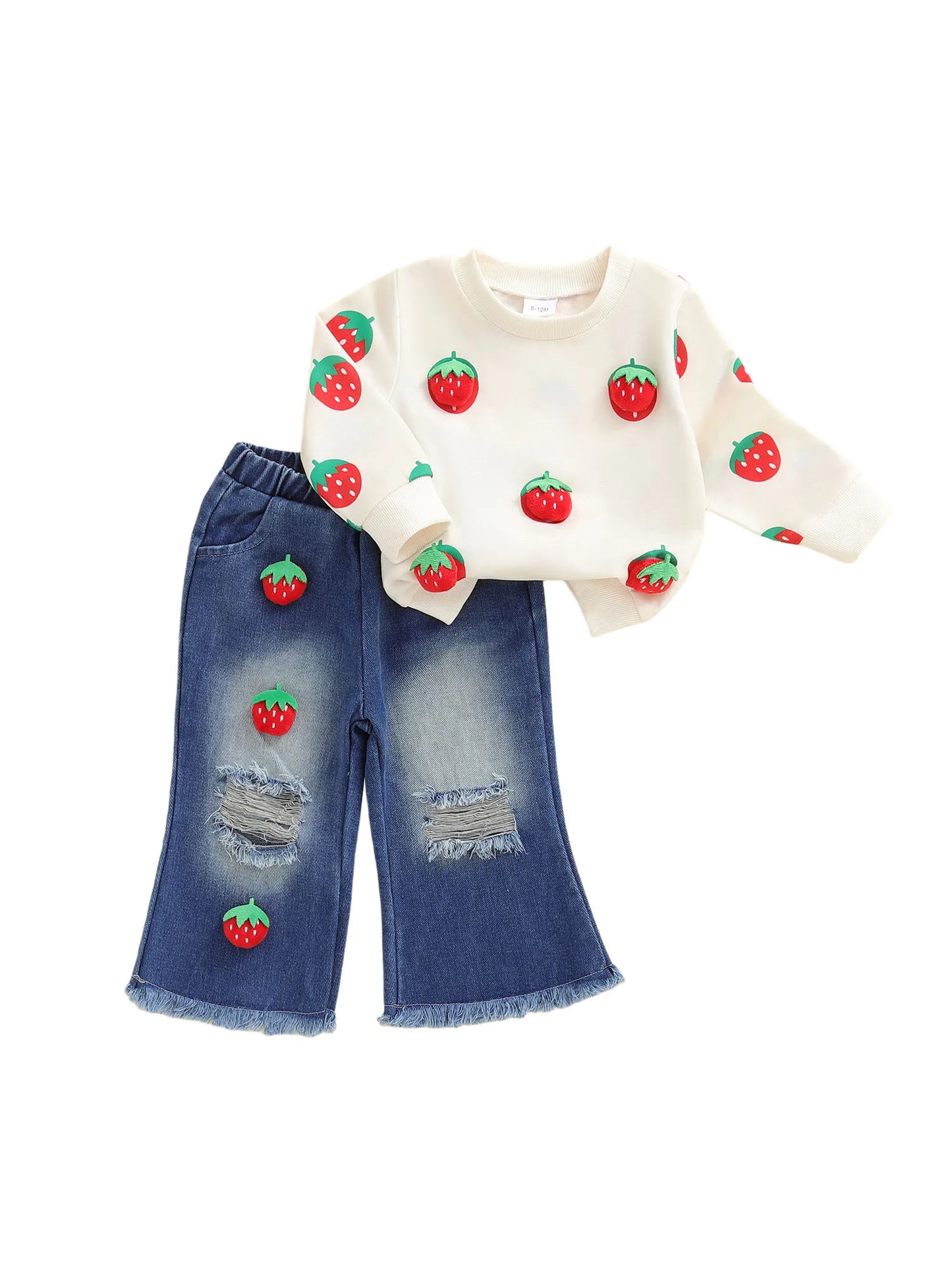 Baby Girl 3D Watermelon Sweater Set - Knit Top & Distressed Jeans Outfit — view 4 of baby outfits