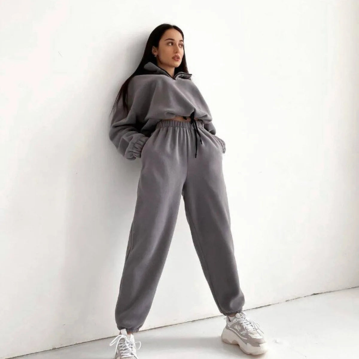 Women&rsquo;s 2-Piece Hooded Sweatshirt Tracksuit &mdash; Solid-Color Hoodie + Sweatpant Sportswear Set — view 7 of tracksuits