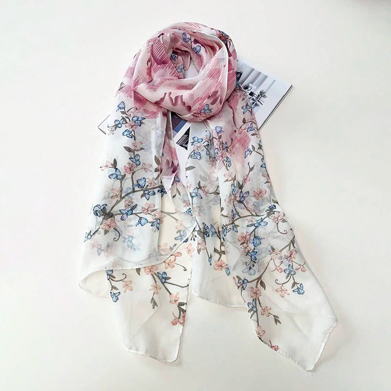 Printed Chiffon Scarf — Lightweight Sun-Protection Beach Shawl Wrap