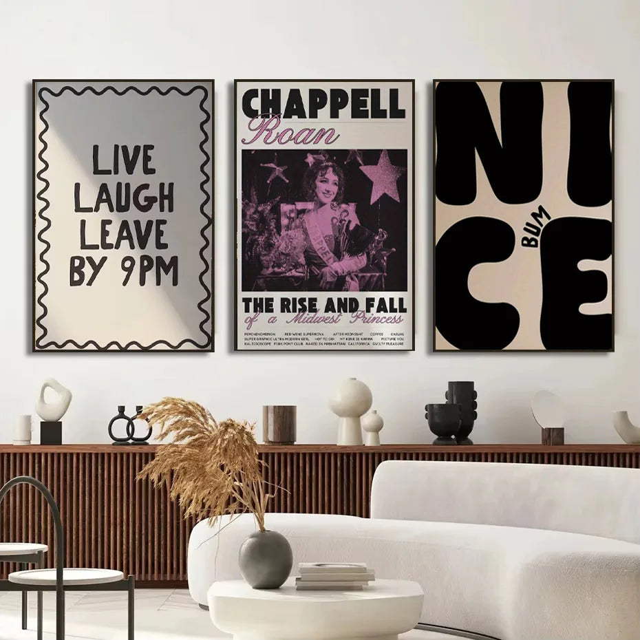 Colorful Text Typography Canvas Poster — Chic Pink & White Vintage Room Decor — view 2 of wall art & prints