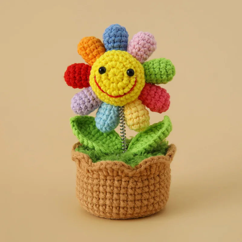Home Decor Crochet Sunflower in Pot — Hand-Knitted Faux Flower Graduation Gift & Shelf Accent