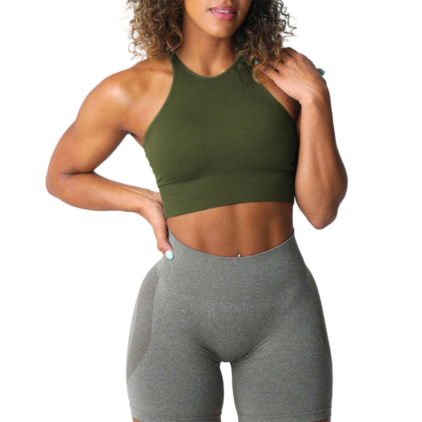 Women&rsquo;s Seamless Sports Bra &mdash; Solid-Color Sleeveless Yoga Workout Fitness Bralette — view 8 of sports bras